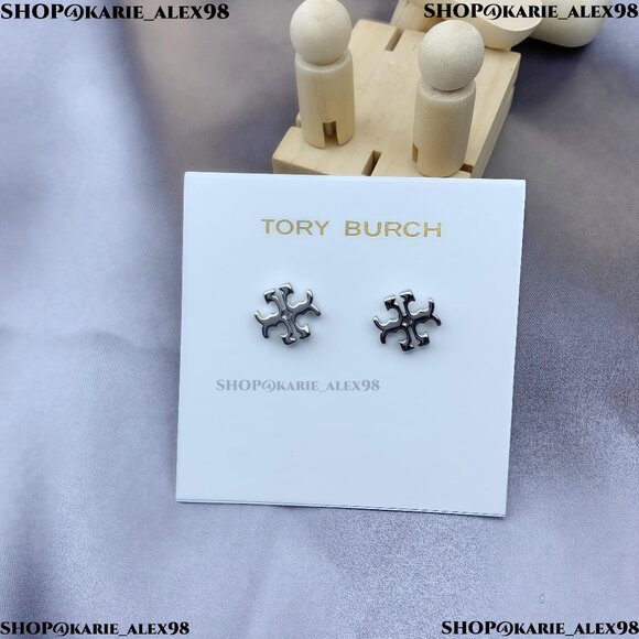 Tory Burch Kira Logo Stud Earrings in Silver (Brand New With Dust Bag) - Picture 1 of 5